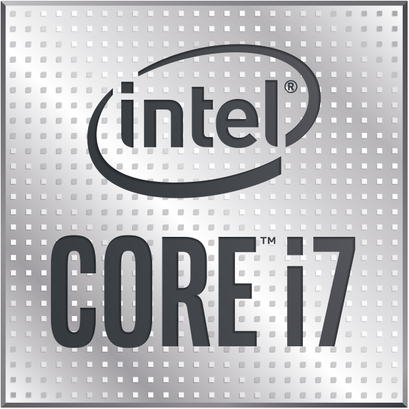 Intel Core i7 Logo auf silbernem, strukturiertem Hintergrund.
