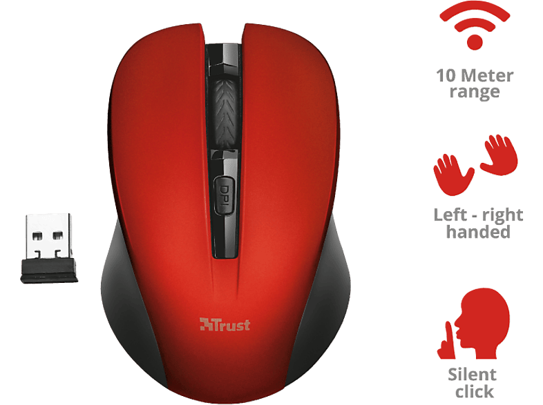 TRUST Draadloze muis Mydo Silent Rood (21871) | MediaMarkt