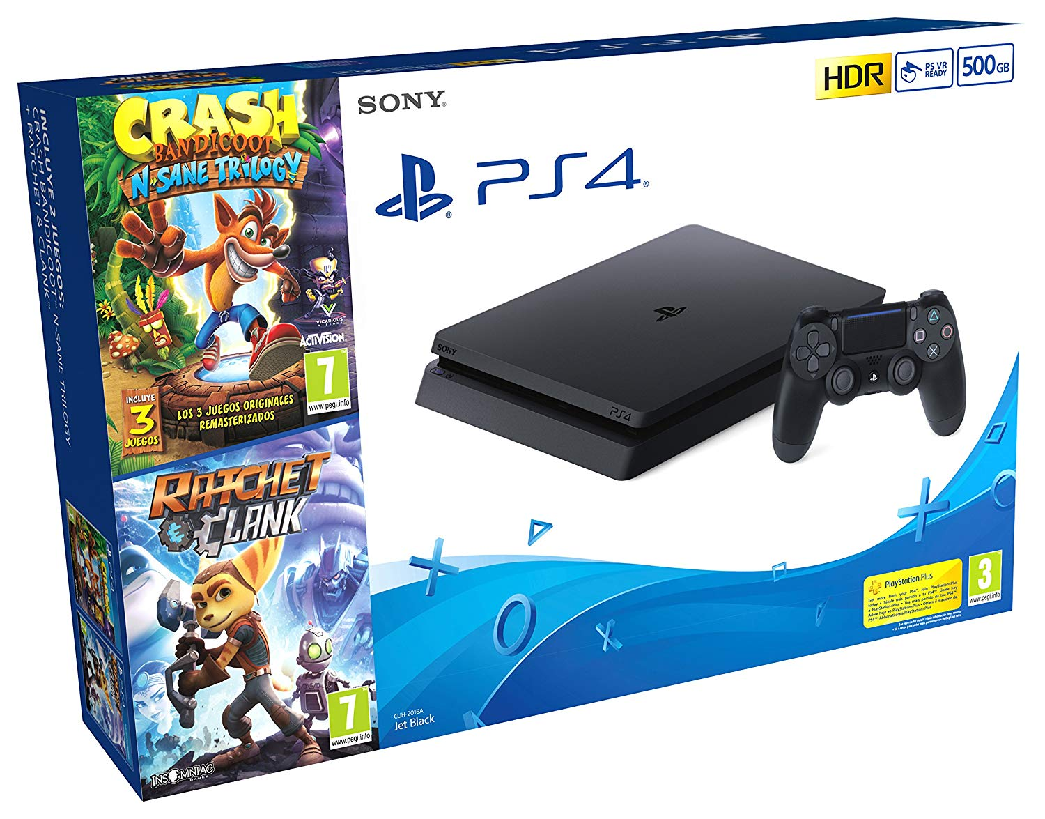Consola - Sony PS4 Slim de 500 GB + Crash Bandicoot N-Sane Trilogy + Ratchet & Clank