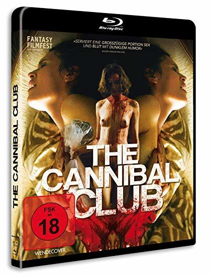 Blu-ray-Disc-Cover mit dem Bild einer Frau und dem Titel „The Cannibal Club“.