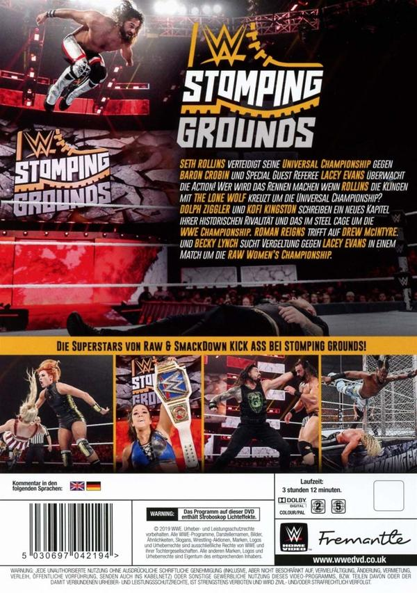 WWE Stomping Grounds DVD-Cover mit Wrestling-Action und Text.
