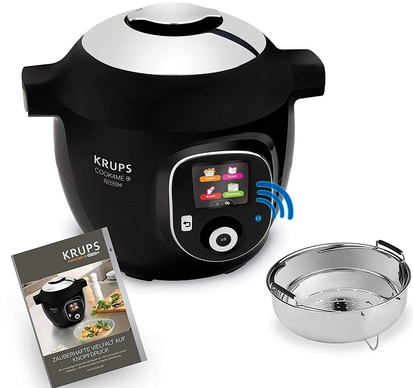 KRUPS Multikocher CZ7158 Cook4Me+ Connect Multikocher Schwarz/Grau (Rührschüsselkapazität: 6 l, 1600 Watt)