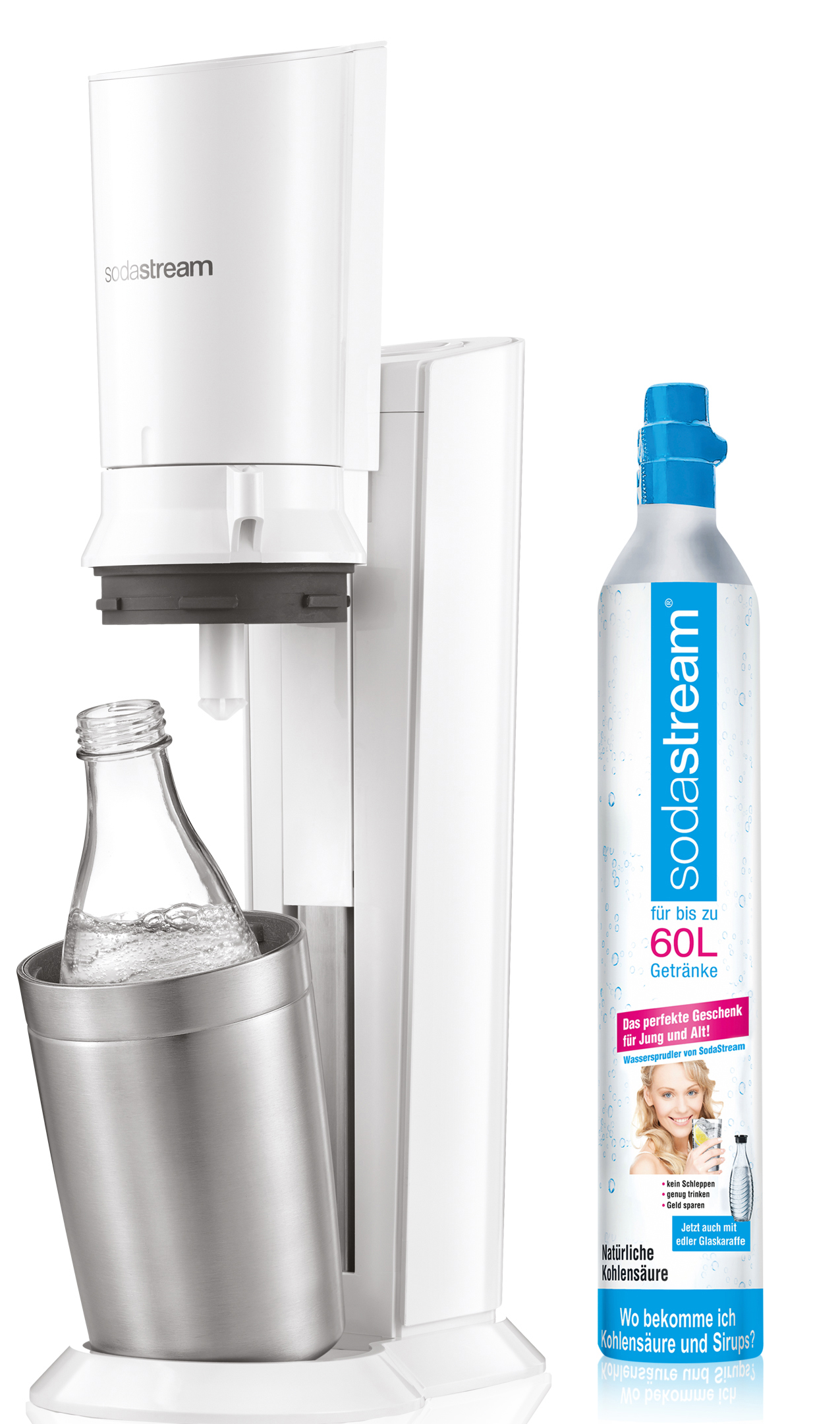 SODASTREAM Wassersprudler 2.0 Crystal Weiß Wassersprudler, CO² Zylinder inklusive , Weiß