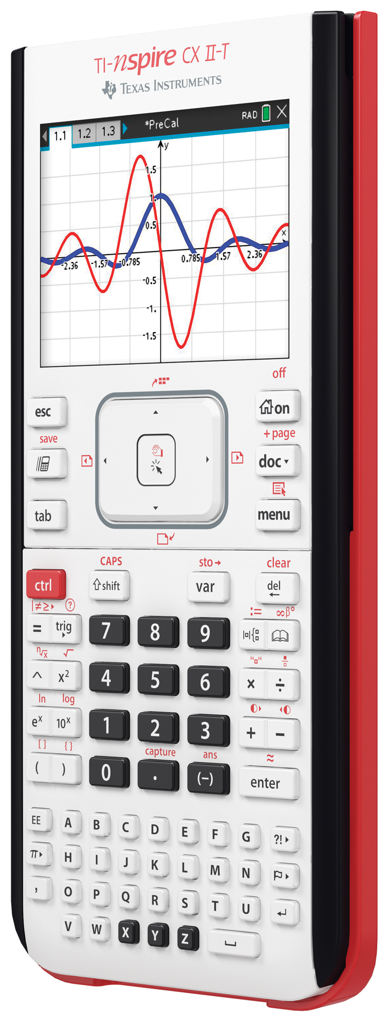 TI-Nspire CX II-T Taschenrechner. Grafiken auf dem Bildschirm. Weißer Hintergrund.