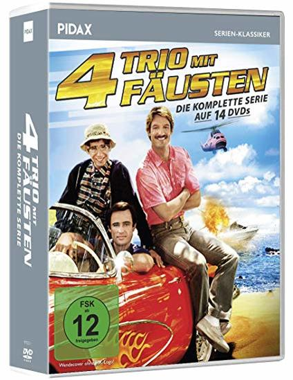 DVD-Box-Set der Fernsehserie '4 Fäuste' mit Schauspielern und einem Auto auf dem Cover.