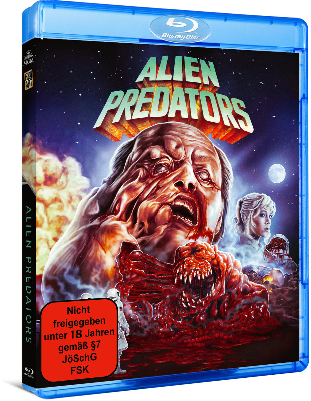 Blu-ray-Cover mit einem monströsen Gesicht, Titel 'Alien Predators'.