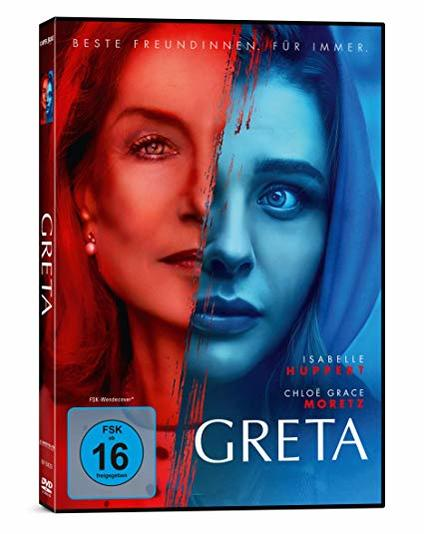 DVD-Cover mit zwei Gesichtern von Frauen geteilt. Eine Seite ist rot, die andere blau. Text: GRETA.