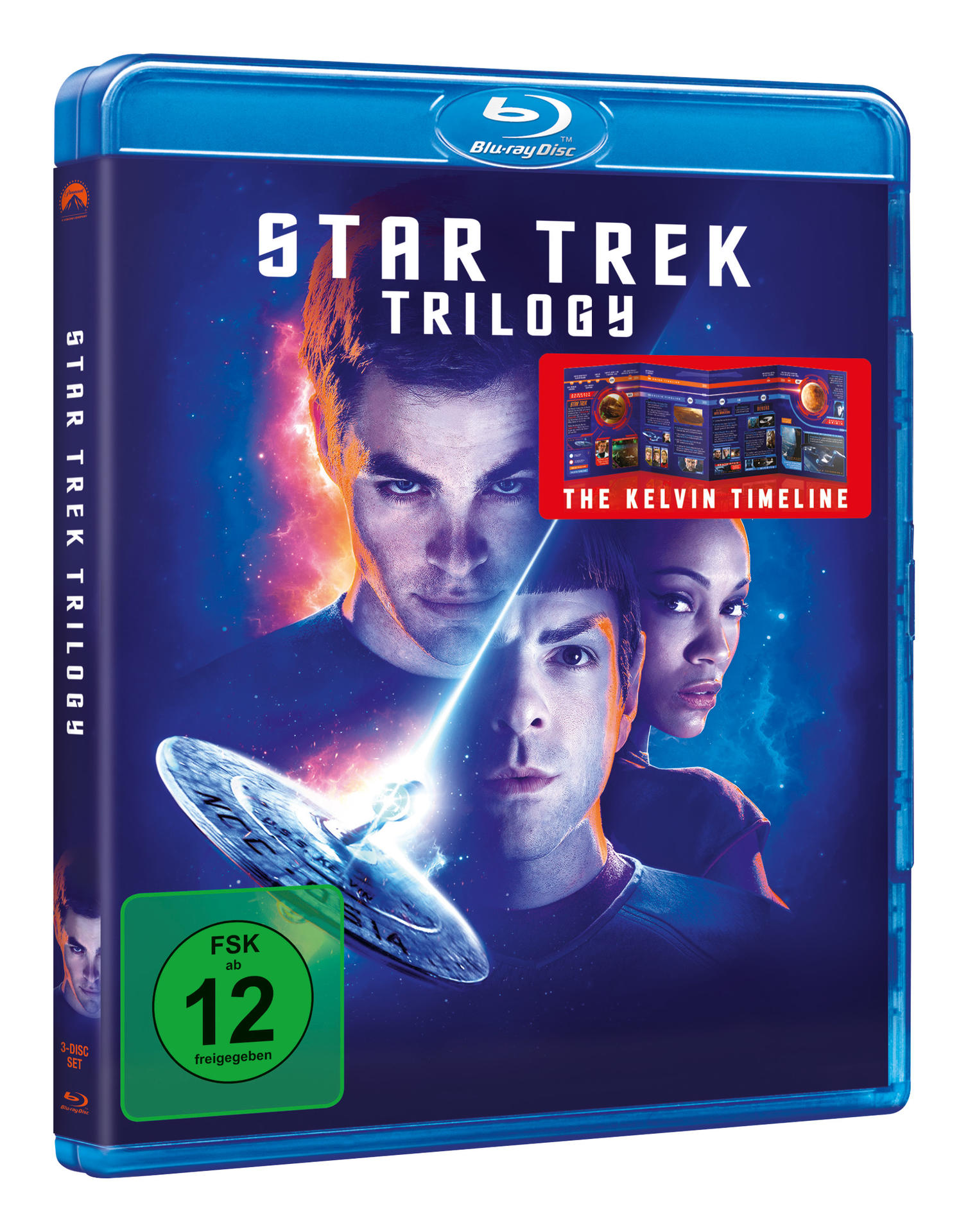 Blu-ray-Disc von 'Star Trek Trilogy'. Cover zeigt drei Schauspieler und ein Raumschiff.