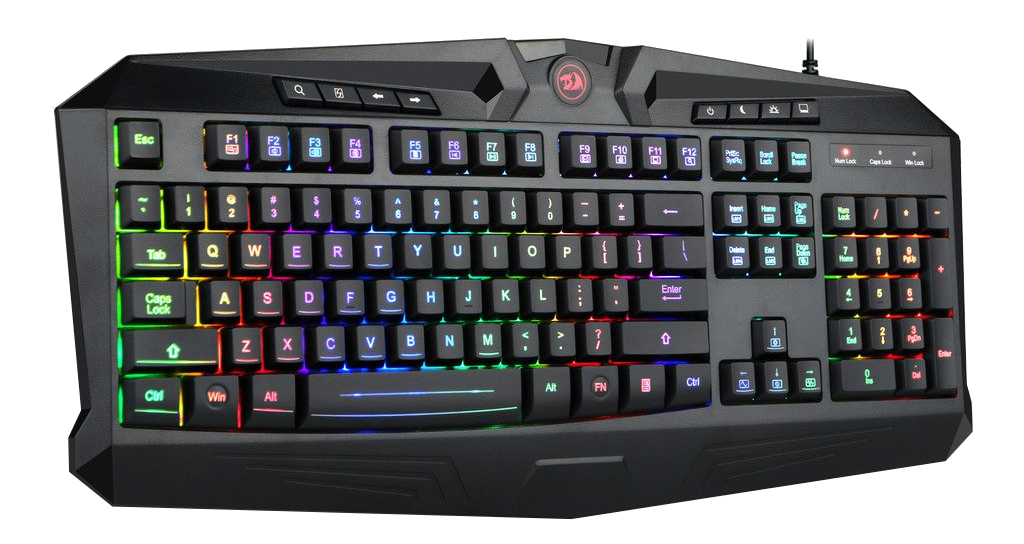 Fekete gamer billentyűzet szivárvány színű megvilágítású billentyűkkel. Számbillentyűzettel.