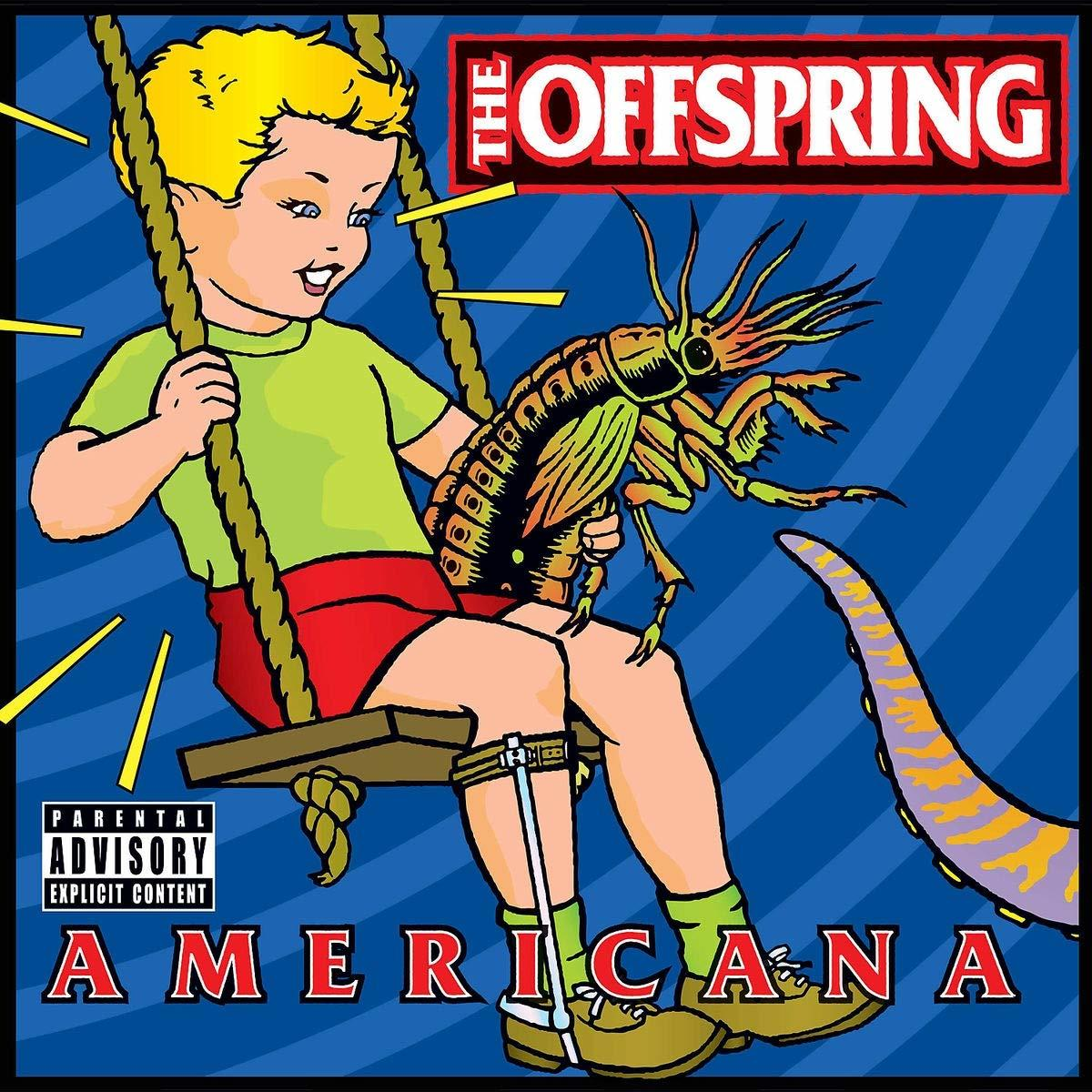 Albumcover: Junge auf einer Schaukel mit einem Käfer. Bandname The Offspring oben, 'Americana' unten.