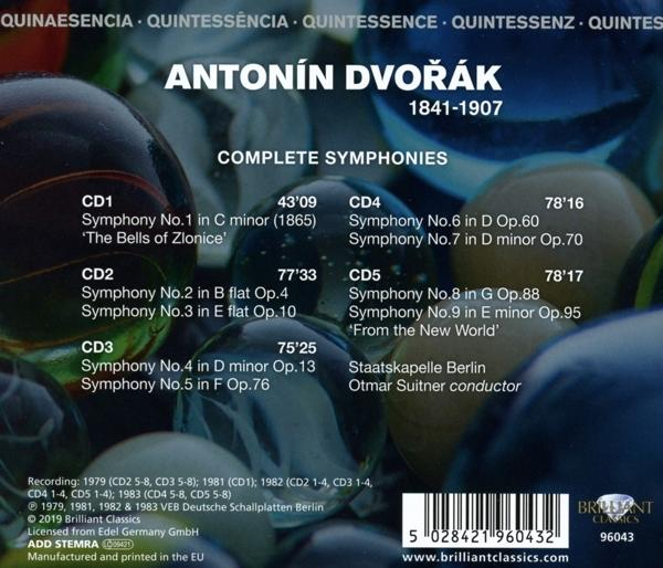 CD-Cover mit Dvoraks Complete Symphonies. Verschiedene farbige Glasmurmeln im Hintergrund. Textüberlagerung.