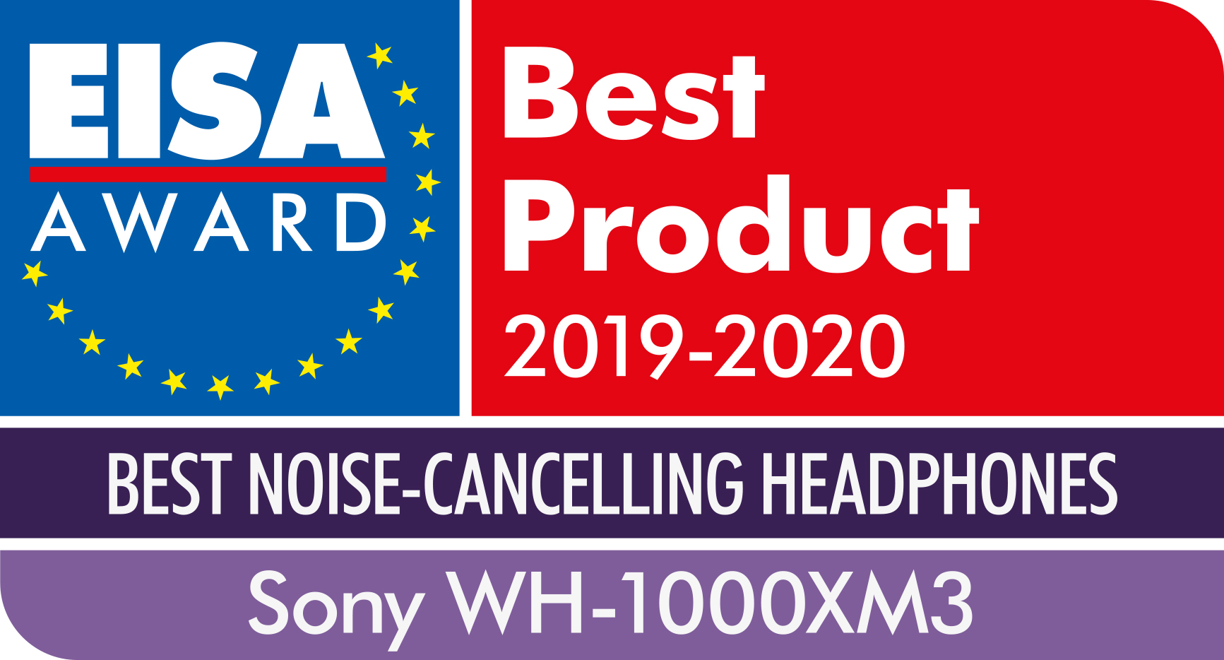 EISA Award Logo, Bestes Produkt 2019-2020, Beste geräuschunterdrückende Kopfhörer, Sony WH-1000XM3.