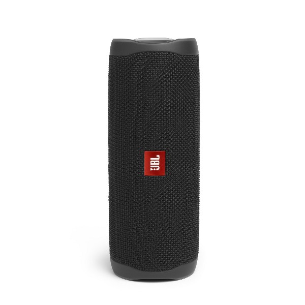 Altavoz JBL negro con logo rojo de JBL sobre fondo blanco.