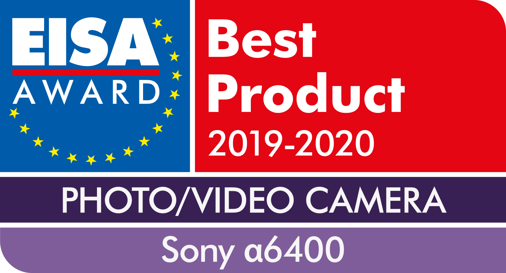 EISA Award Logo, Bestes Produkt 2019-2020, FOTO/VIDEO KAMERA, Sony a6400.