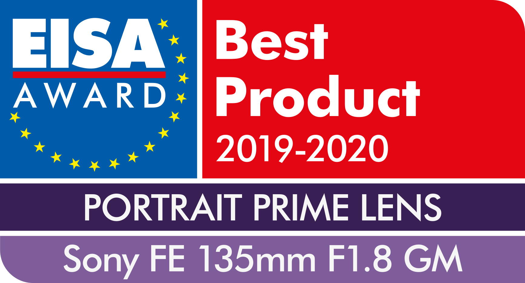 Logo EISA Award, Miglior prodotto 2019-2020, OBIETTIVO PRIMARIO RITRATTO, Sony FE 135mm F1.8 GM.