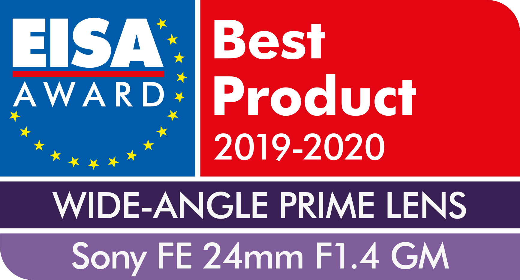 Logo EISA Award, Miglior prodotto 2019-2020, OBIETTIVO PRIMARIO GRANDANGOLARE, Sony FE 24mm F1.4 GM.