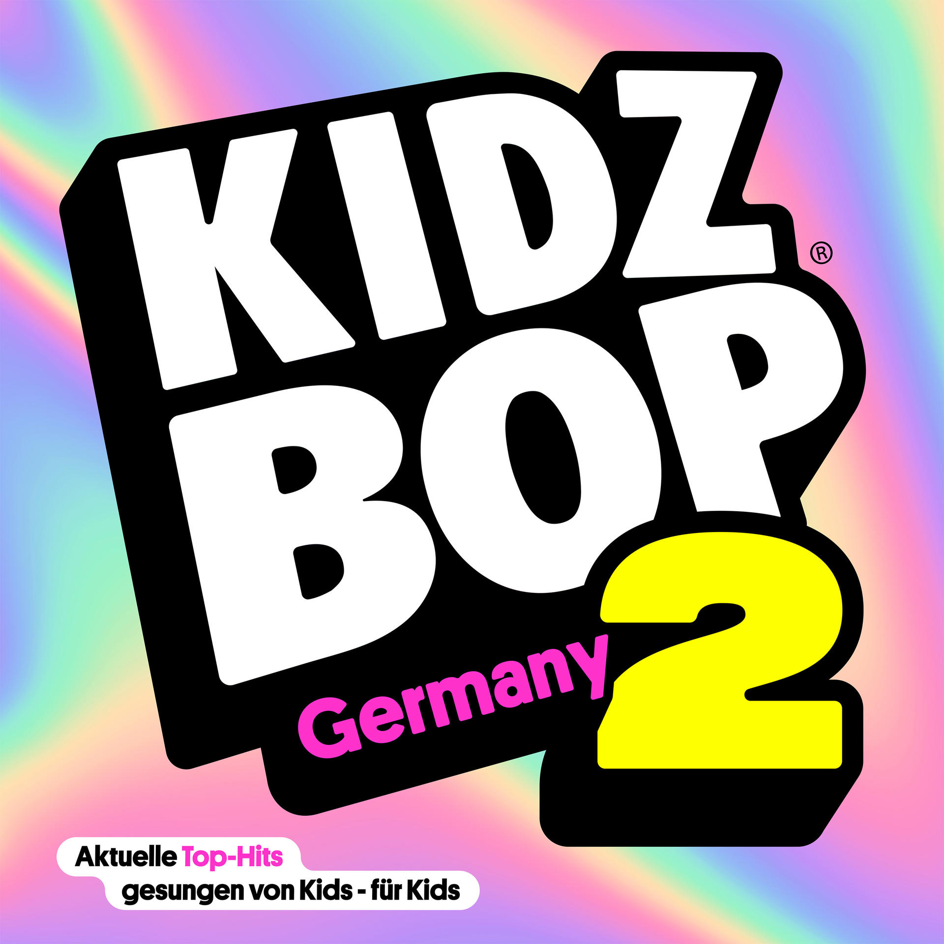 Kidz Bop 2 Albumcover mit großem Text auf buntem Hintergrund.
