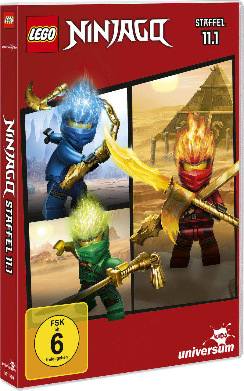 DVD-Box von LEGO Ninjago. Vier Ninjas mit Waffen auf dem Cover. Rote Box mit Text.