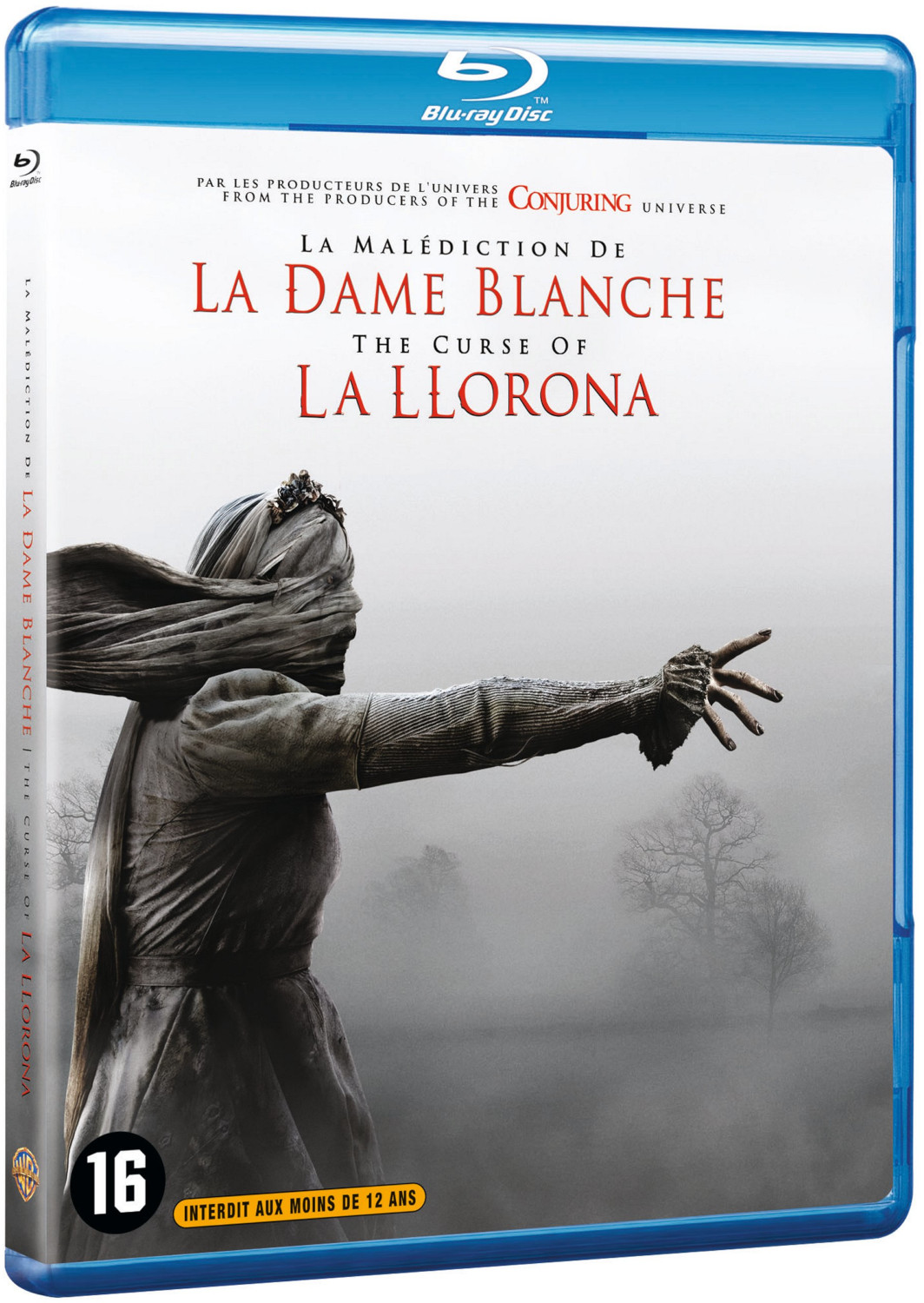 Couverture Blu-ray de 'La Malédiction de La Llorona', personnage voilé et titre.