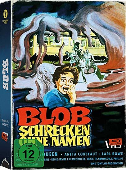 Ein Horrorfilm-DVD-Cover: The Blob, mit illustrierter Szene.