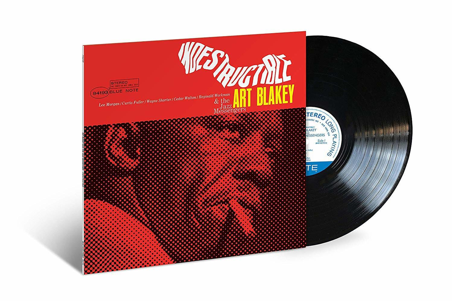 Albumcover 'Indestructible' von Art Blakey & The Jazz Messengers auf rotem Grund.