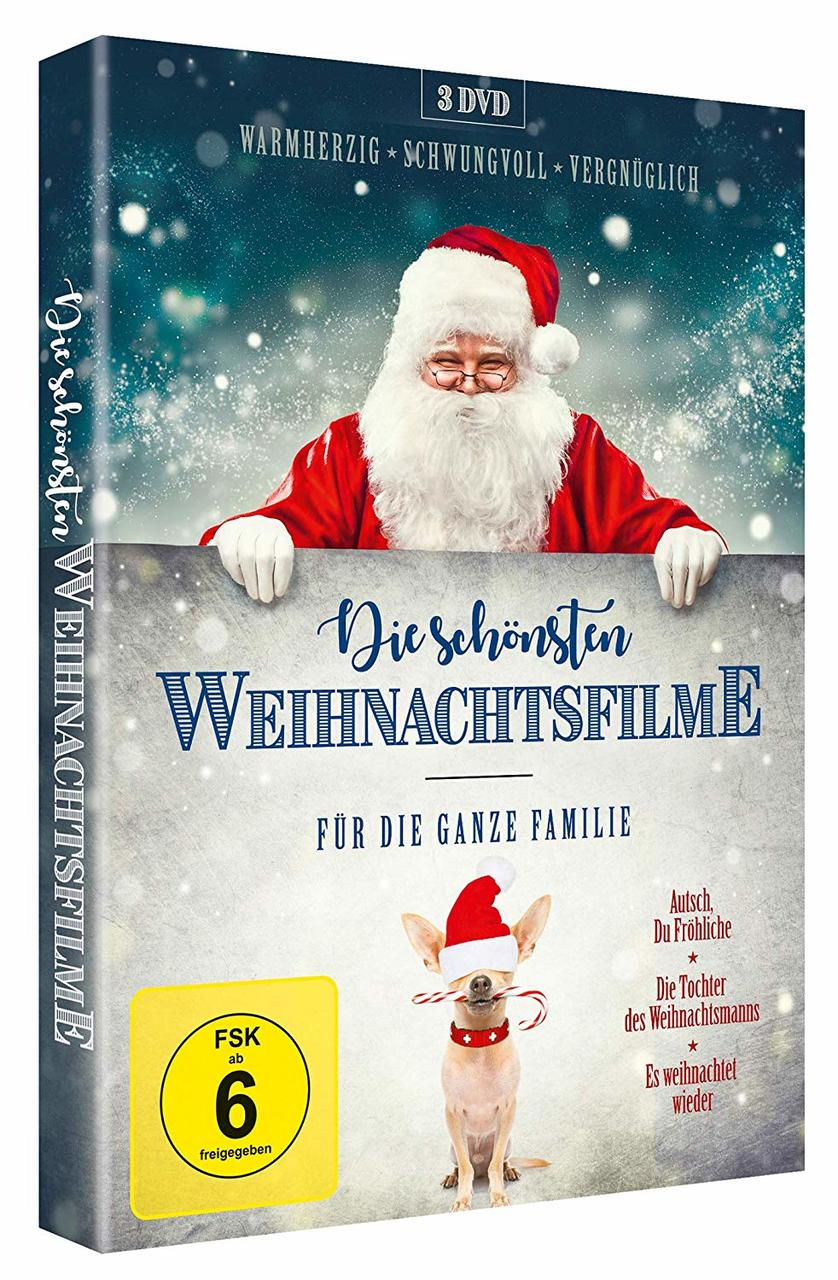 DVD-Hülle mit Weihnachtsmann und Hund, mit deutschem Text, auf weißem Hintergrund.