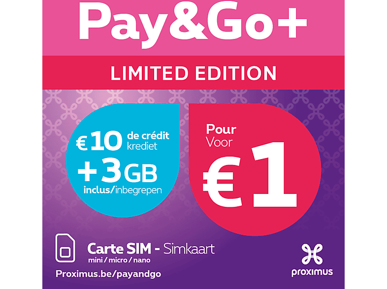 PROXIMUS Pay&Go+ Limited Edition – 10€ + 3GB (nieuw nummer)
