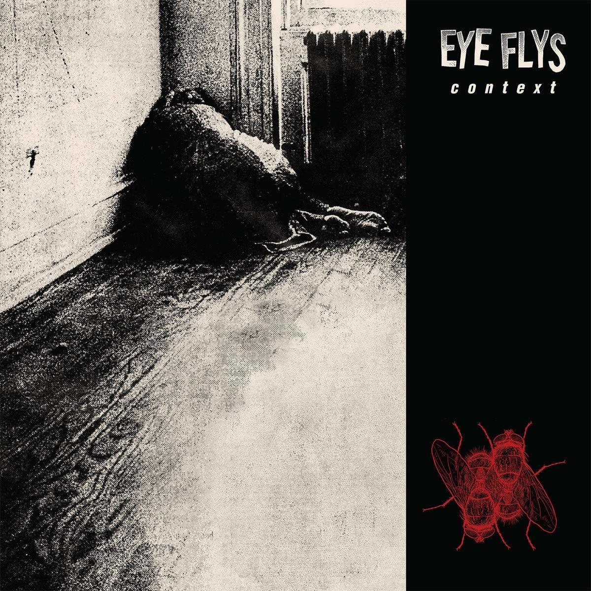 Schwarz-weiß Albumcover mit Text und einer Zeichnung von Fliegen.