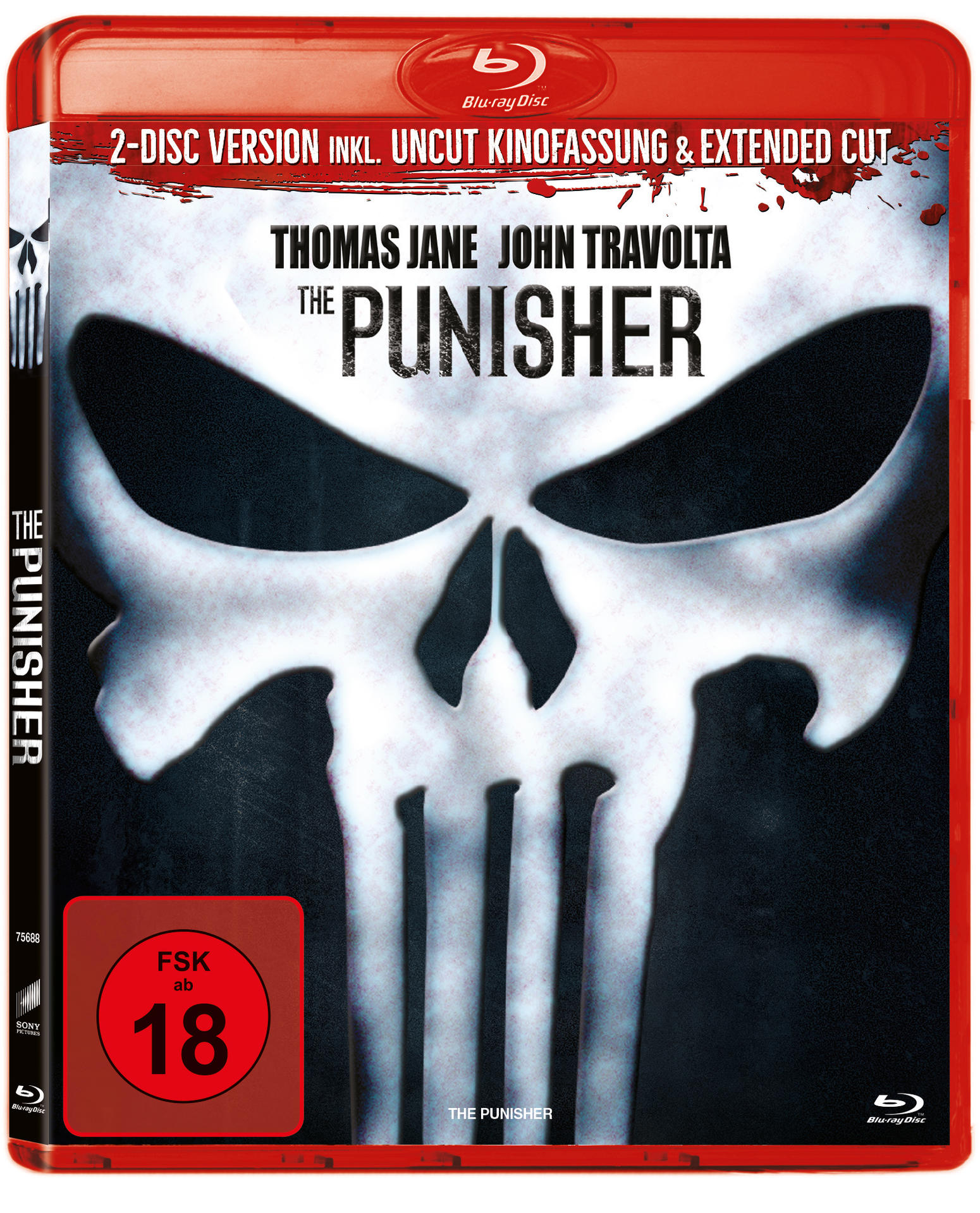The Punisher Blu-ray-Disc-Hülle mit Totenkopf-Design auf dem Cover. Rotes und schwarzes Farbschema.