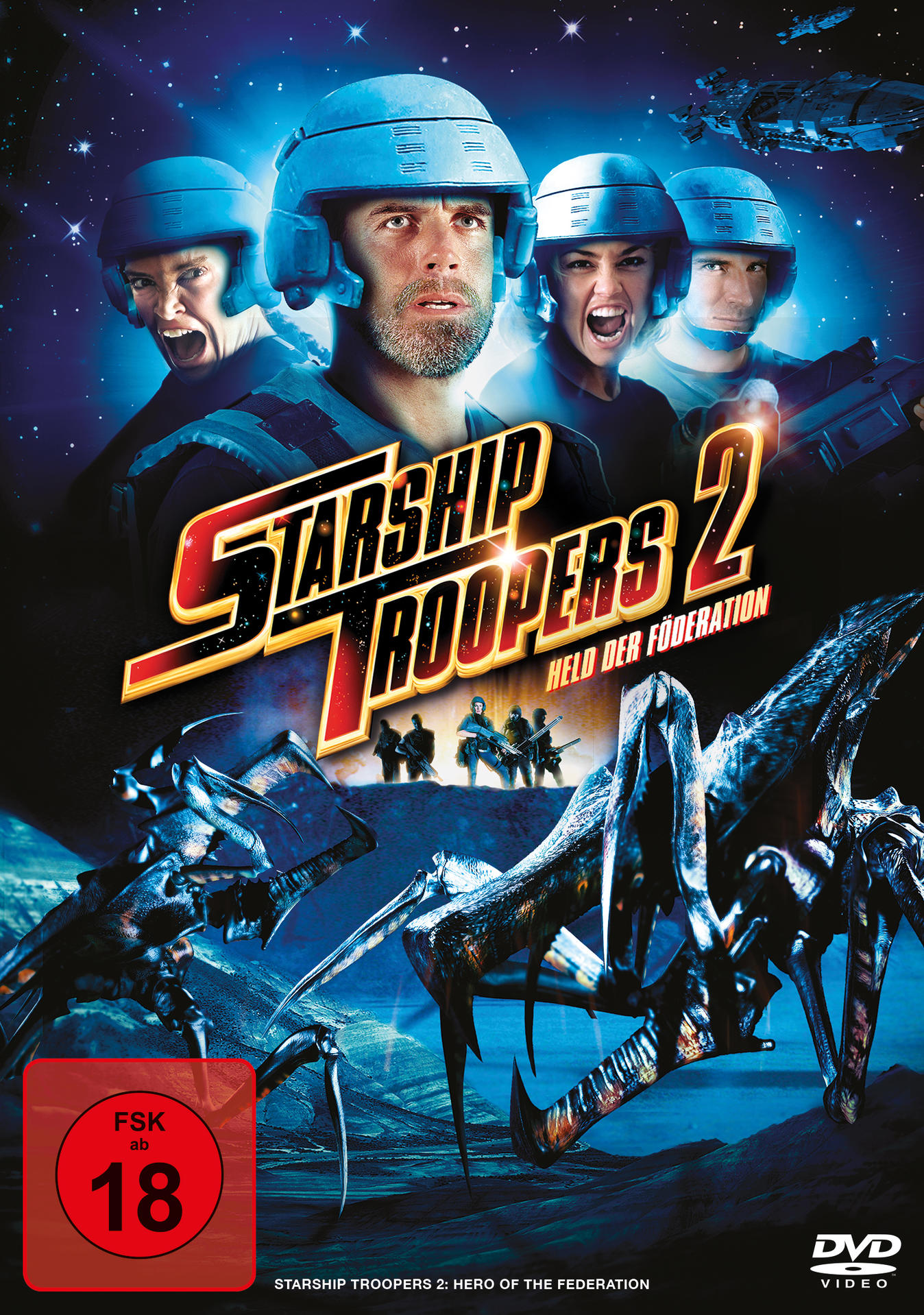 DVD-Cover mit vier Personen in Helmen und einer futuristischen Szene im Hintergrund.