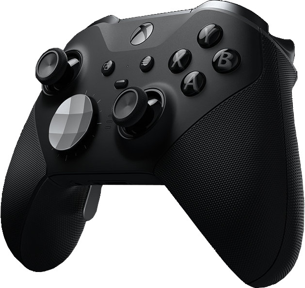 Manette Xbox noire avec boutons, joysticks et poignées texturées.