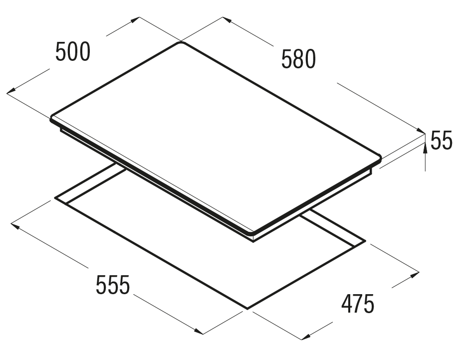 Diagrama en blanco y negro de una placa rectangular con dimensiones.