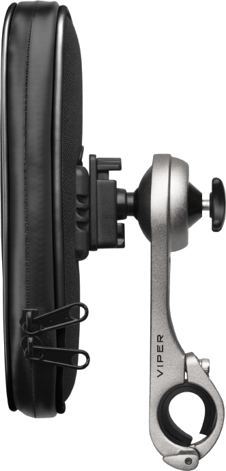 Black Viper mount with adjustable arm and clamp, attached to a black pouch.