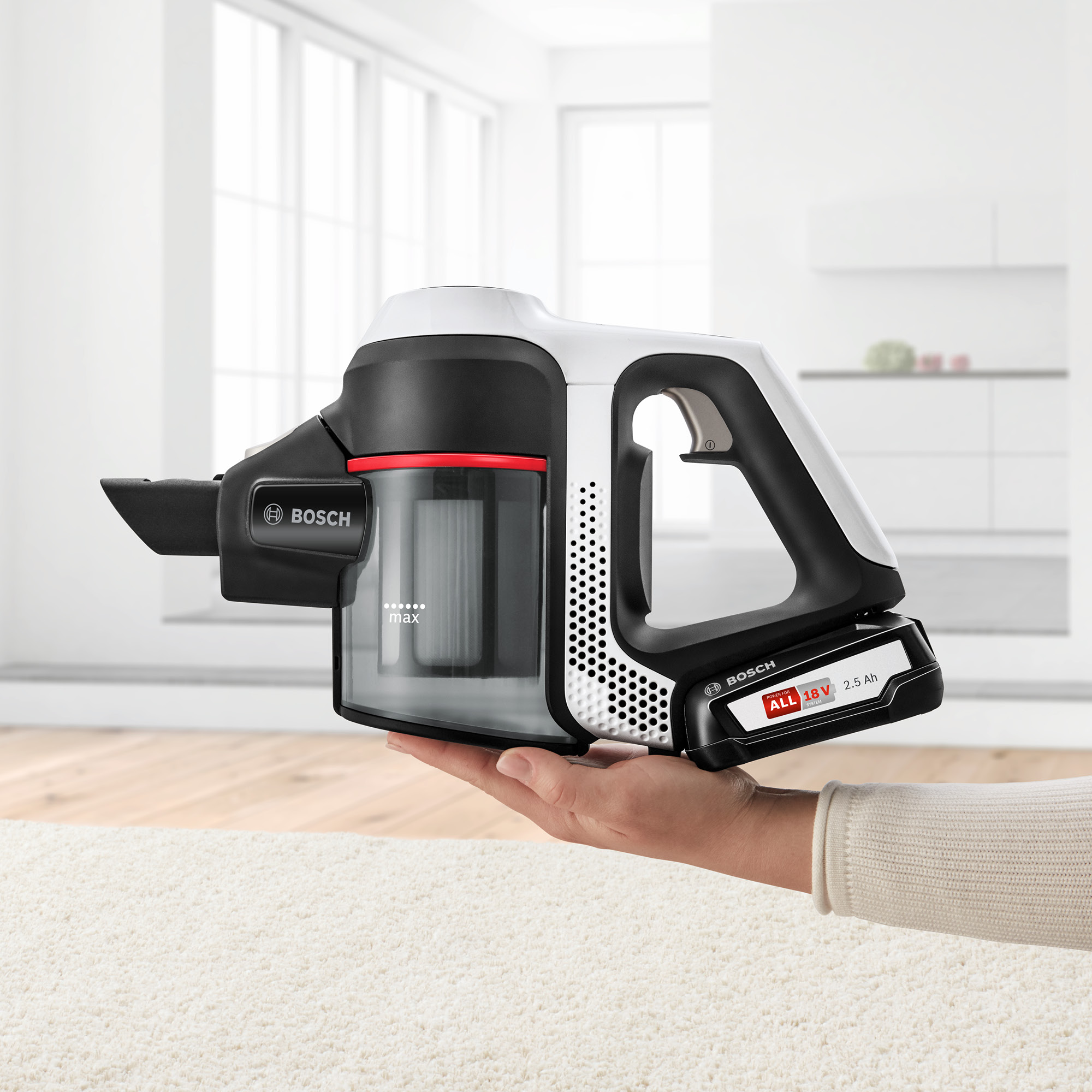 BOSCH Akku-Staubsauger Unlimited Serie | 6 weiß BCS612W Akku-Stielsauger (300 ml, Akkulaufzeit: 30 min, Schwarz)