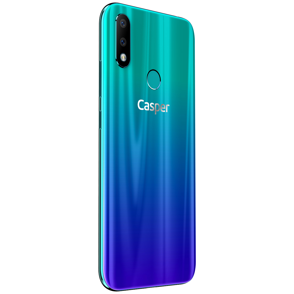 Casper akıllı telefonun arka görünümü, degrade mavi-yeşil renk.