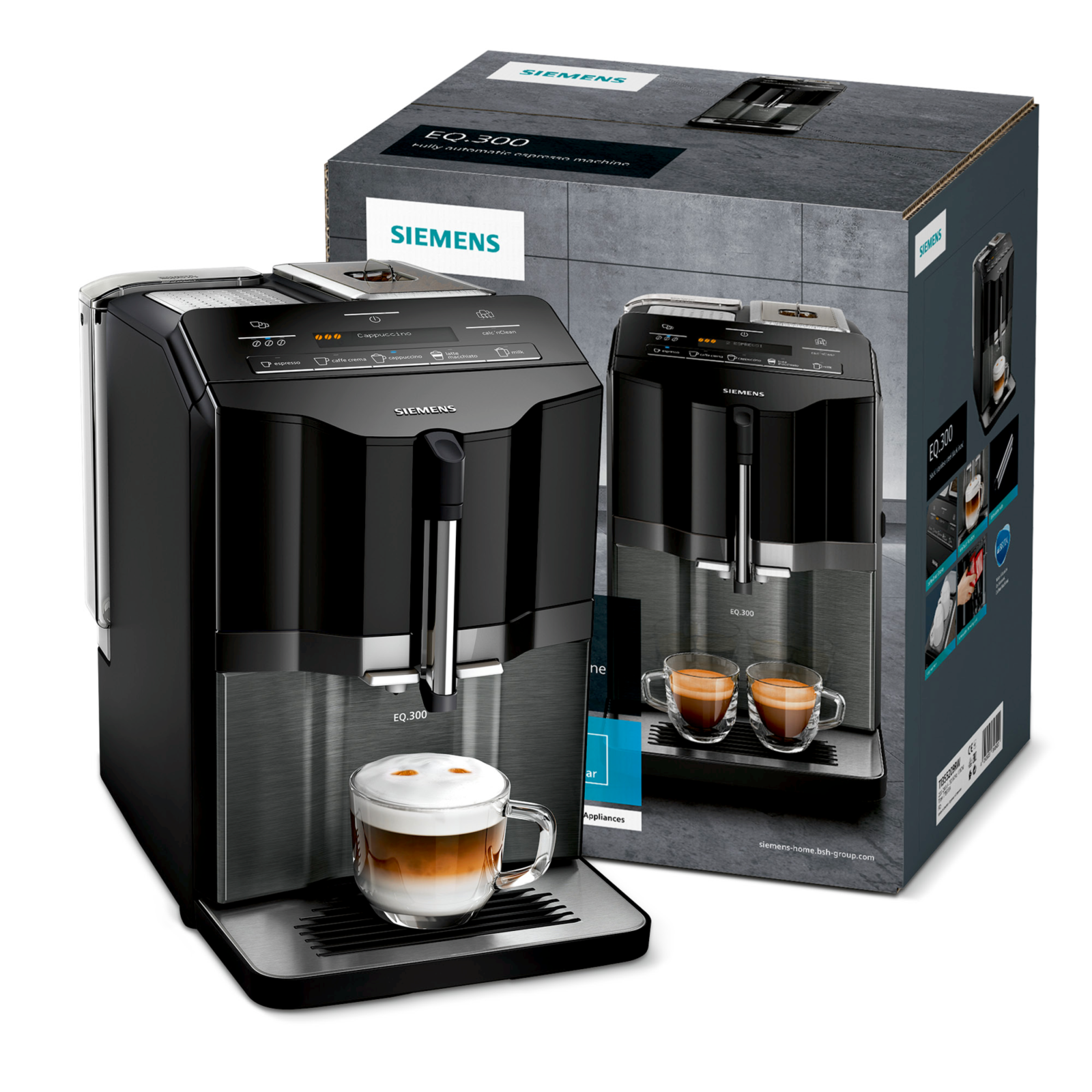Machine à Espresso Automatique SIEMENS EQ.300 TI355209RW – Finition Inox Foncé Et Noir Lustré, Café Fraîchement Moulu