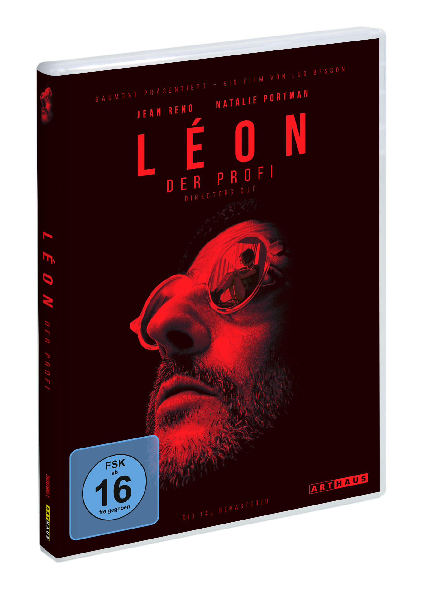 DVD-Cover des Films 'Léon: Der Profi'. Rot- und Schwarztöne, Jean Reno.