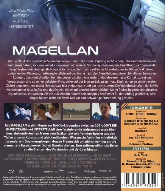 DVD-Rückseite. Titel: Magellan. Textdetails über den Film und die Besetzung.