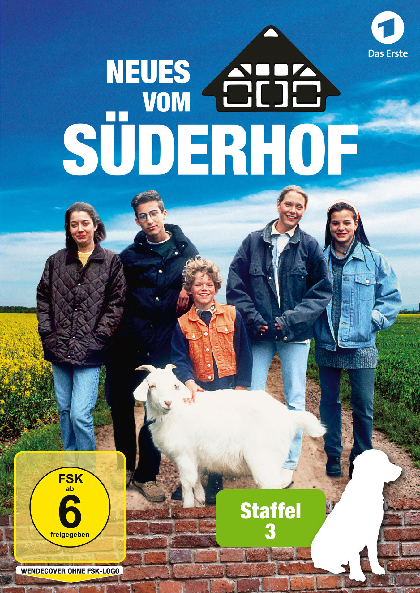DVD-Cover: Gruppe von Menschen mit einer Ziege und einem Hund. Text: Neues vom Süderhof, Staffel 3. FSK 6.