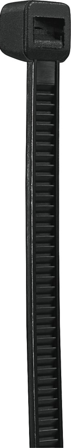 Fascetta nera con corpo scanalato e testa rettangolare, fotografata verticalmente.