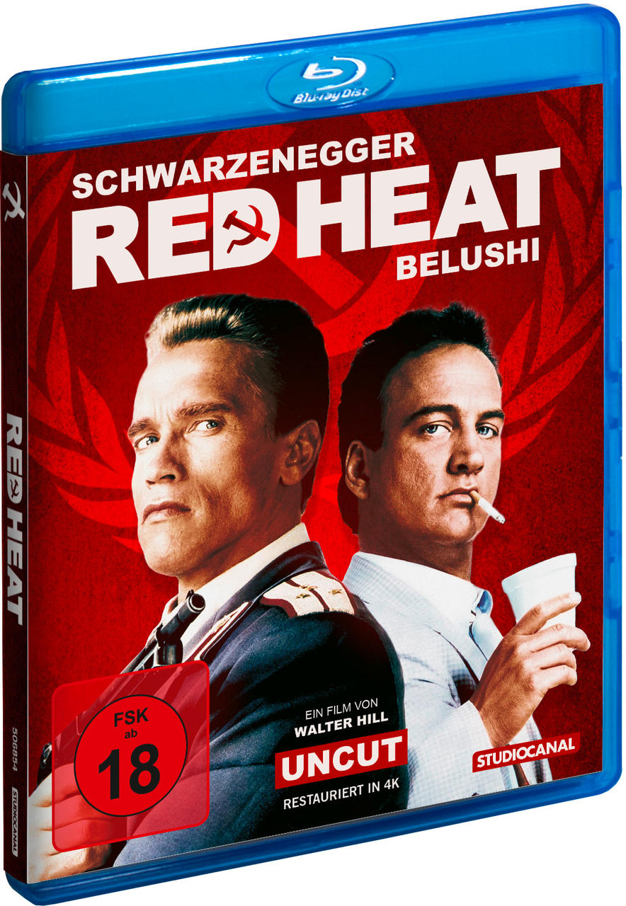 Red Heat Blu-ray-Cover mit Schwarzenegger und Belushi.