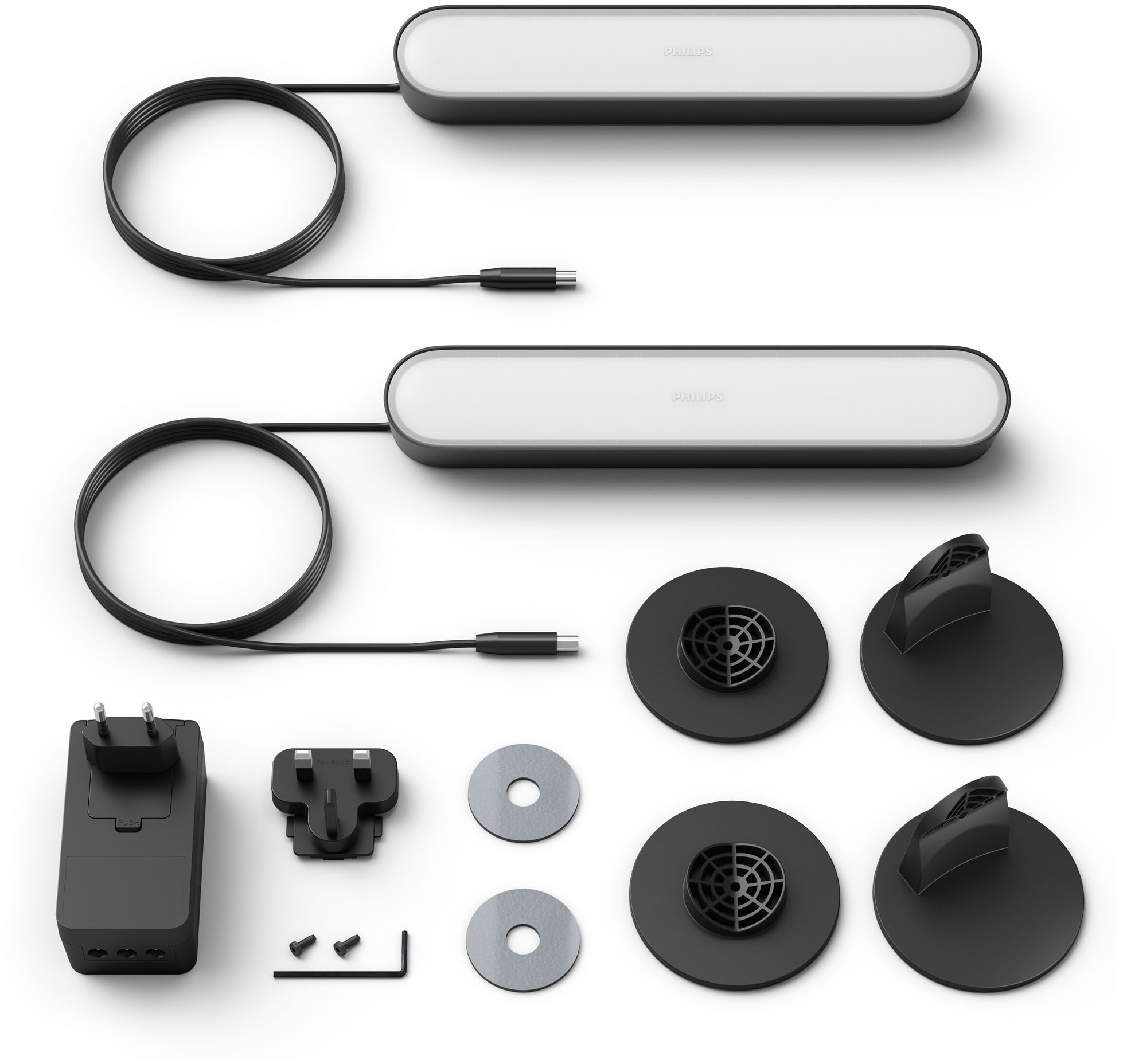 PHILIPS Hue White and Color Ambiance Play Starter Set inkl. 2 Lightbars, Netzstecker und Hue Bridge, schwarze LED Tischleuchte mehrfarbig, warmweiß, kaltweiß