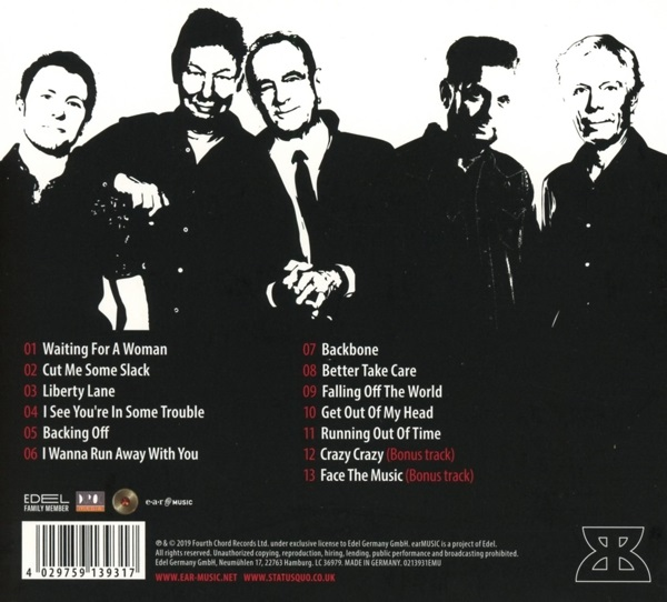Albumcover mit Text, Bandfotos und Titelliste.