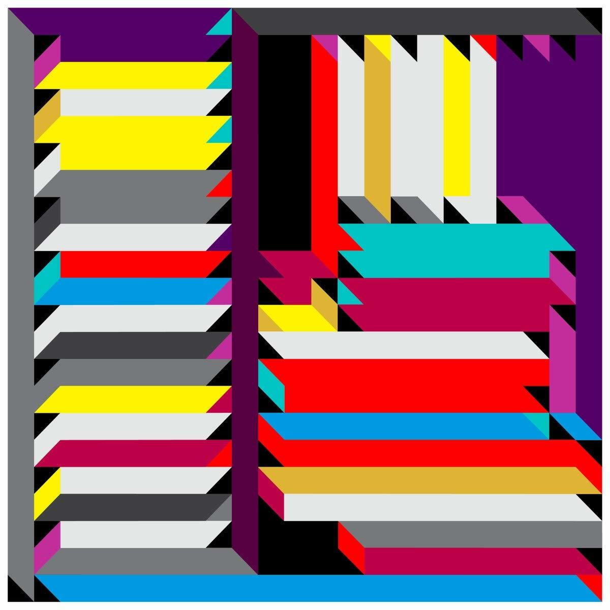Abstraktes farbenfrohes geometrisches Design mit verschiedenen Formen und Farben.
