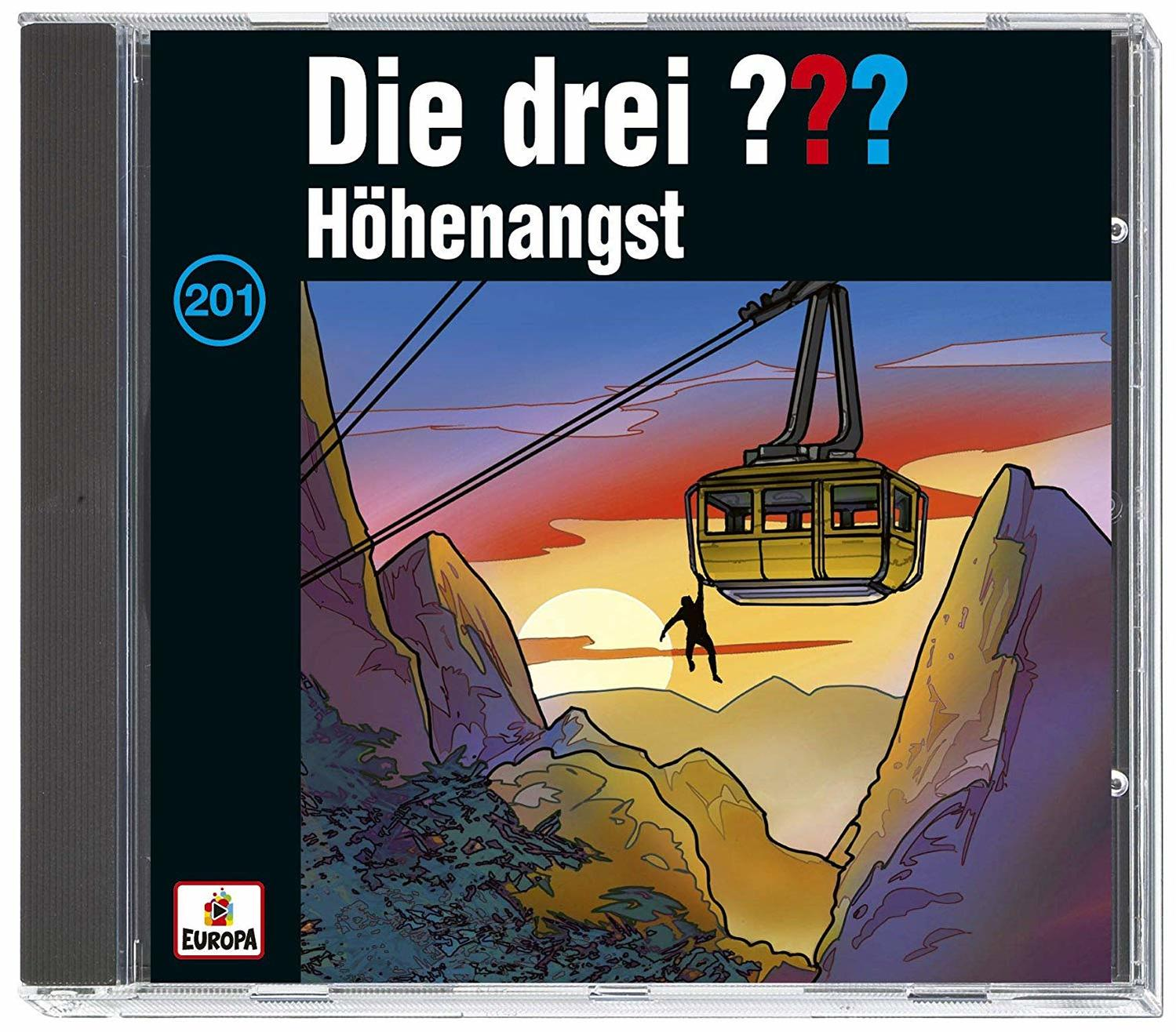 CD-Cover: Seilbahn über Bergen bei Sonnenuntergang. Text: Die drei ??? Höhenangst.
