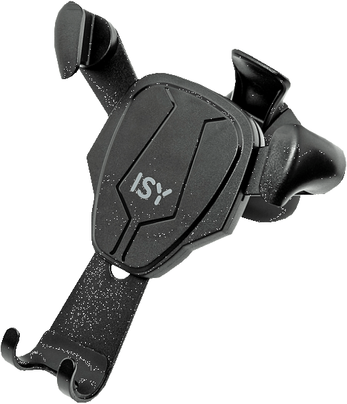 Support de téléphone de voiture noir avec le logo ISY.