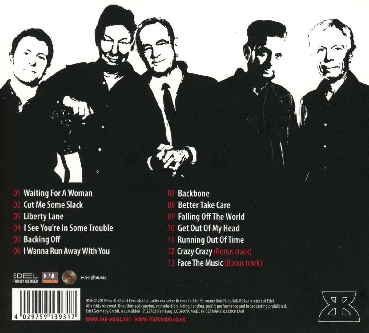 Schwarz-Weiß-Foto von fünf Männern. Text auf der Rückseite listet Songs und Credits auf.