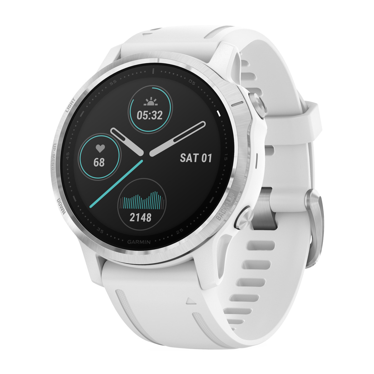 Reloj deportivo - Garmin Fenix 6S, Plata/Blanco, GPS, Sensores ABC, Aplicaciones deportivas