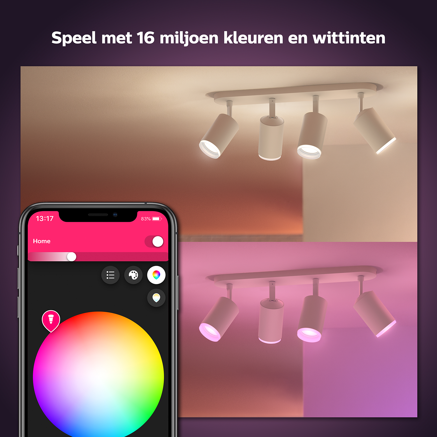 PHILIPS HUE Fugato opbouwspot - wit en gekleurd licht - 4-lichts - wit