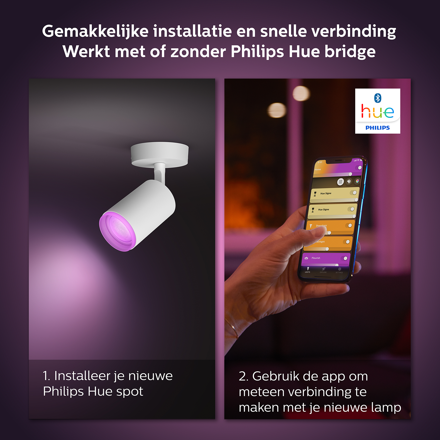 PHILIPS HUE Fugato opbouwspot - wit en gekleurd licht - 4-lichts - wit
